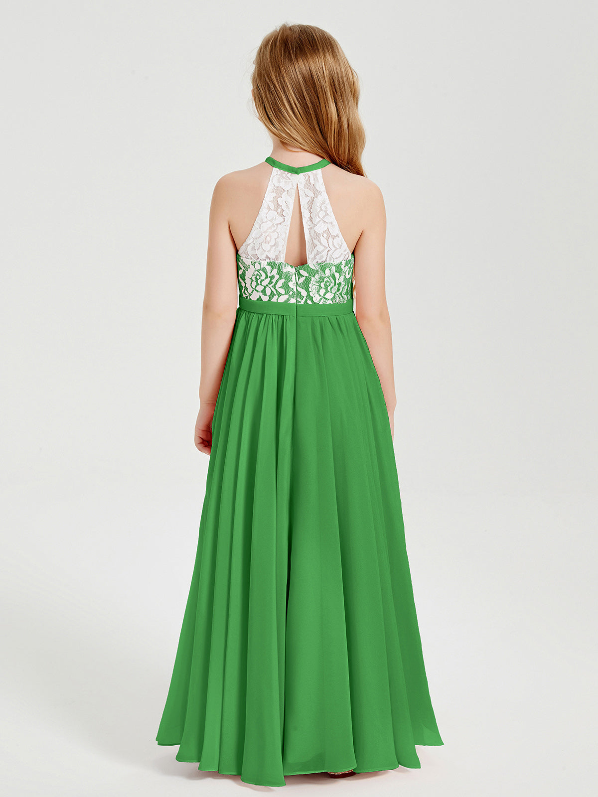 Lace Top Long Chiffon Bridesmaid Dresses Green